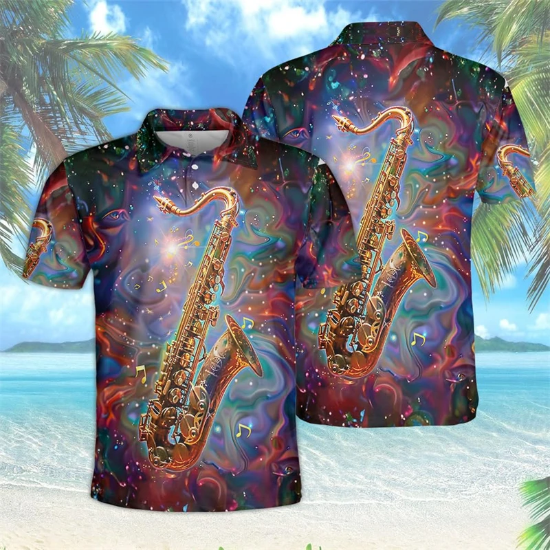 Saxophone Graphic Polo Shirts For Men Clothes Musical Instrument Golf Fit Short Sleeve POLO Shirt Fashion Band Singer Club Tops