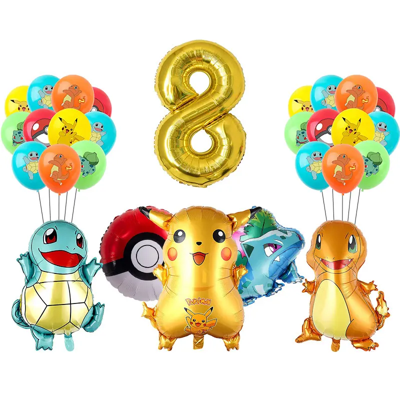 Pokemon Geburtstagsparty-Zubehör, Pikachu-Luftballons, Geschirr, Tischdecke, Teller, Serviette, Banner, Hintergrund, Geburtstagsdekoration für Kinder