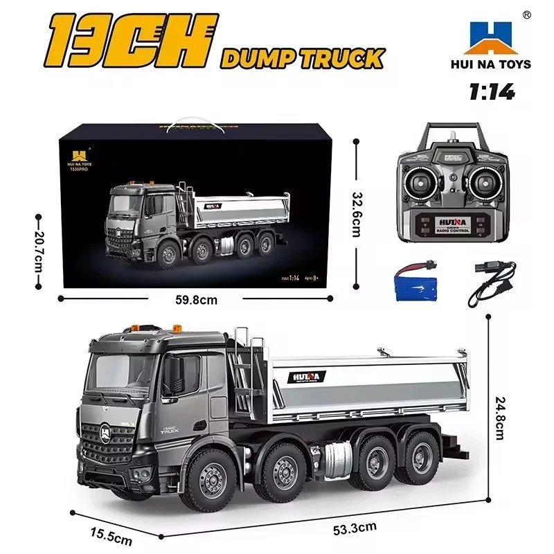 1520pro 1:14 Scale Alloy 8 Wheel 12 Channel Full Proportional Remote Control Heavy Duty Engineering Dump Truck With Lights