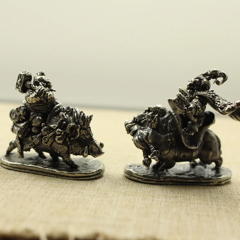 Boys Cartoon Desktop Doll Desktop Decorations Ornaments Copper Retro Dwarf Soldiers Riding Wild Boar Model Figurines Miniatures