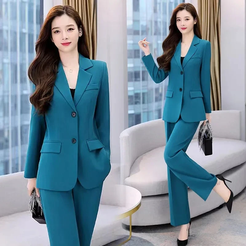 Office Lady Korean Fashion 2 Piece Set Unlined Blazer Jacket And Wide Leg Pant Suits Women Spring Elegant Loose Chic Outfit 2023