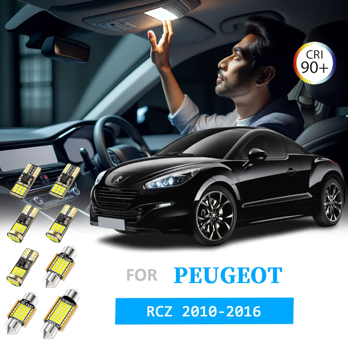 

AENVTOL 16Pcs For Peugeot RCZ 2010 2011 2012 2013 2014 2015 2016 Car LED Interior Reading Light Bulbs Kit Trunk Lamp Canbus