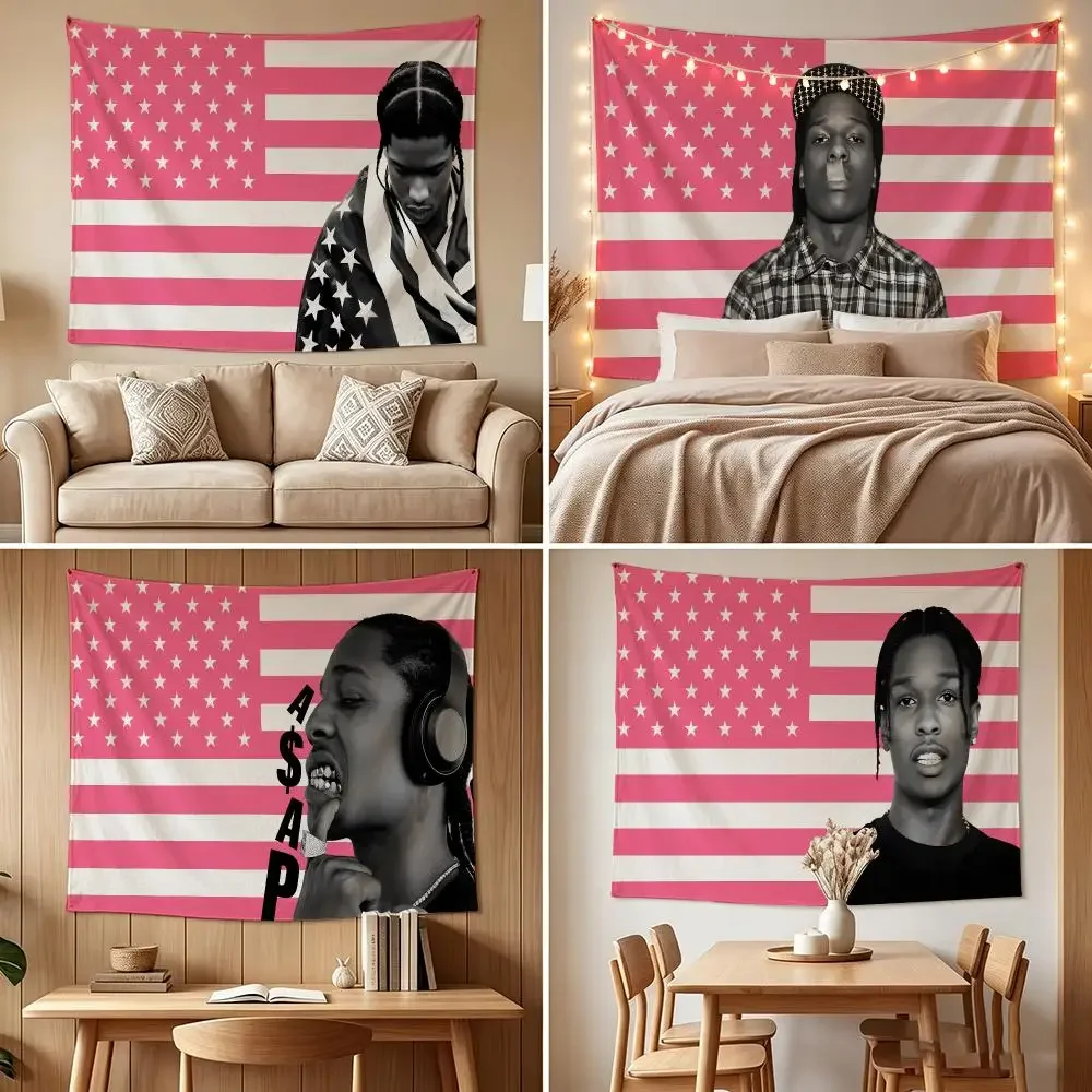 Rapper Singer A-ASAP Rocky Tapestry Custom Living Bedroom Party Dormitory Interior Wall Bohemian Decoration Attached Clip