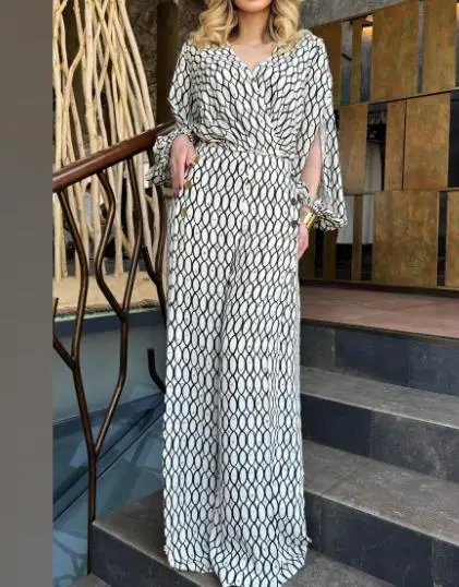 

Summer Women's Clothing 2025 New Fashionable Printed Loose Long Sleeved Top High Waist Wide Leg Pants Two-Piece Set