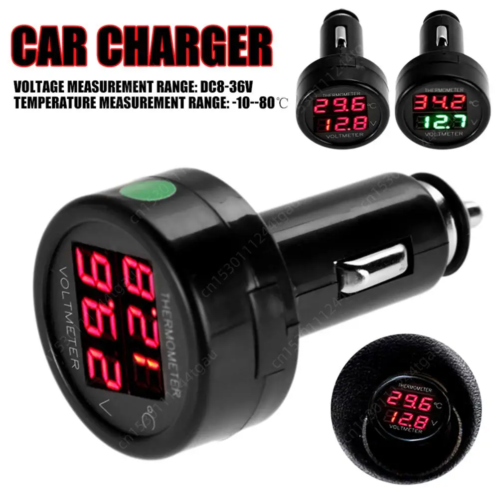 12V 24V Digital Voltmeter Thermometer 2in1 Car Battery Monitor Volt Tempe Meter Auto Digital LED Car Truck USB Charger Current