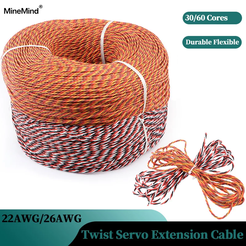 1/2/3/5/8/10/20/50M 26/22AWG JR Futaba Servo Extension Twisted Wire 30/60 Cores Twisted Cable Cord Lead Copper Wire for RC Model