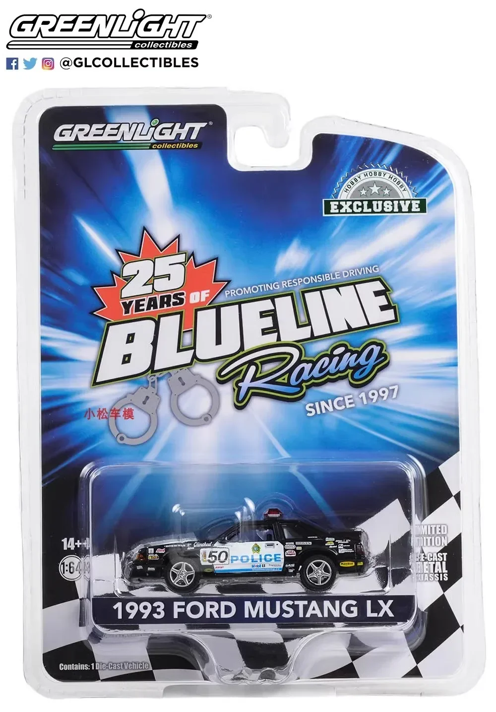 

1:64 1993 Ford Mustang LX - Blue Line Racing 25 Year Diecast Metal Alloy Model Car Toys For Gift Collection