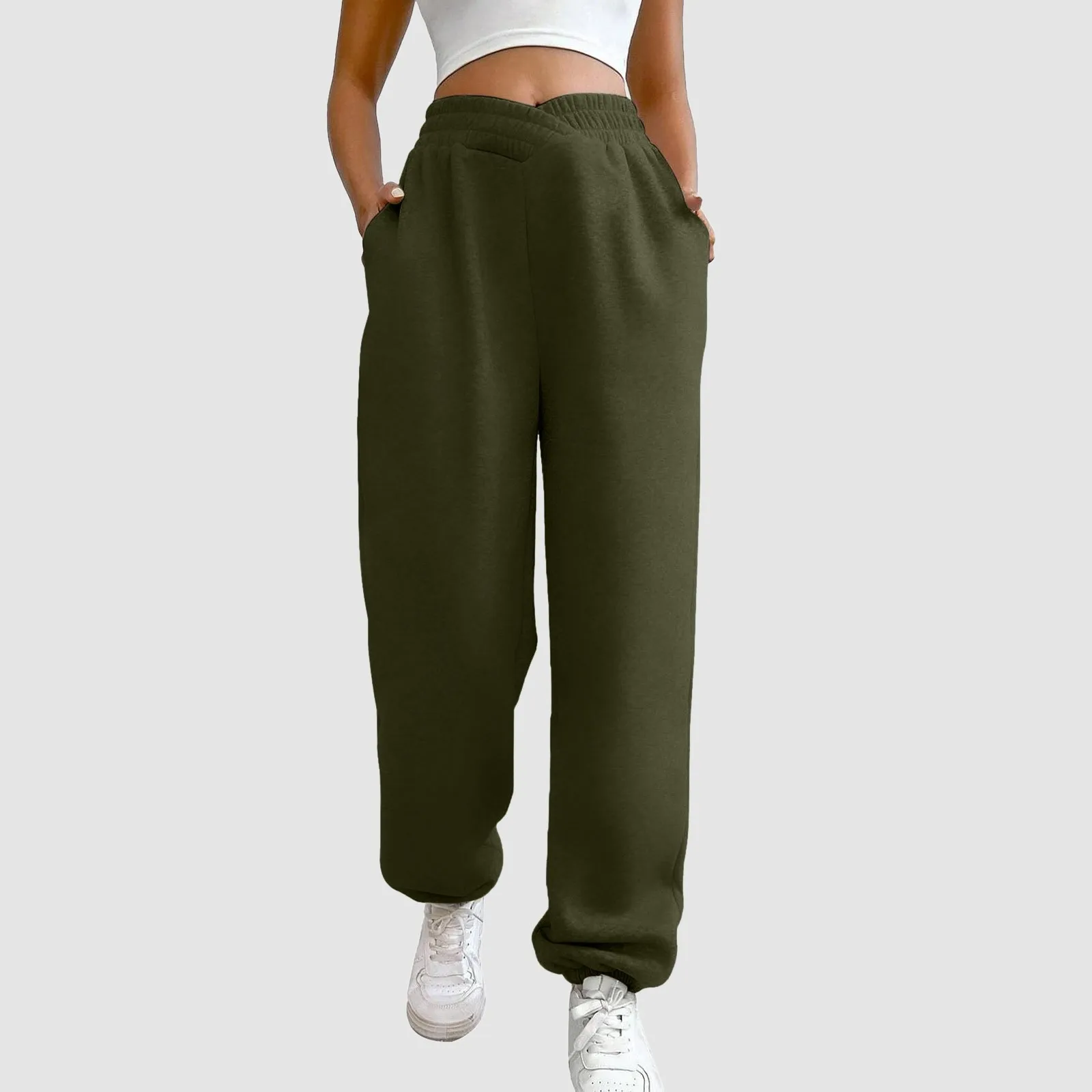 

Solid Color Casual Sports Pants Drawstring Elastic Waist Running Jogging Sweatpants Women's Athleisure Trousers Streetwear