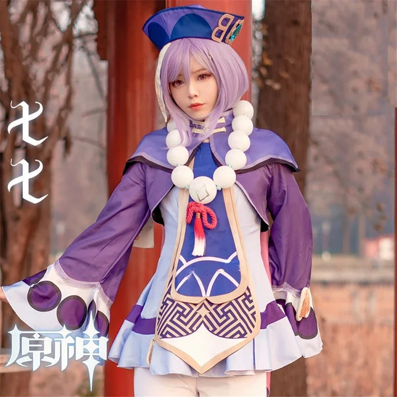 Game Genshin Impact Project Qiqi Cosplay Costume Zombie Girl Dress Wig Shoes Hat Anime Accessories Halloween Christmas Costume