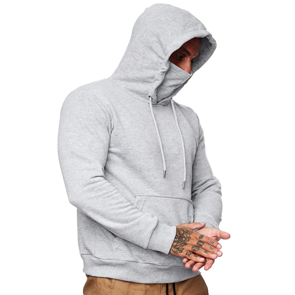 Hoodied Men\'s Hooded Hoodie with Face Guard Long Sleeve Casual Sweatshirt for Comfort and Style Pullover Jumper
