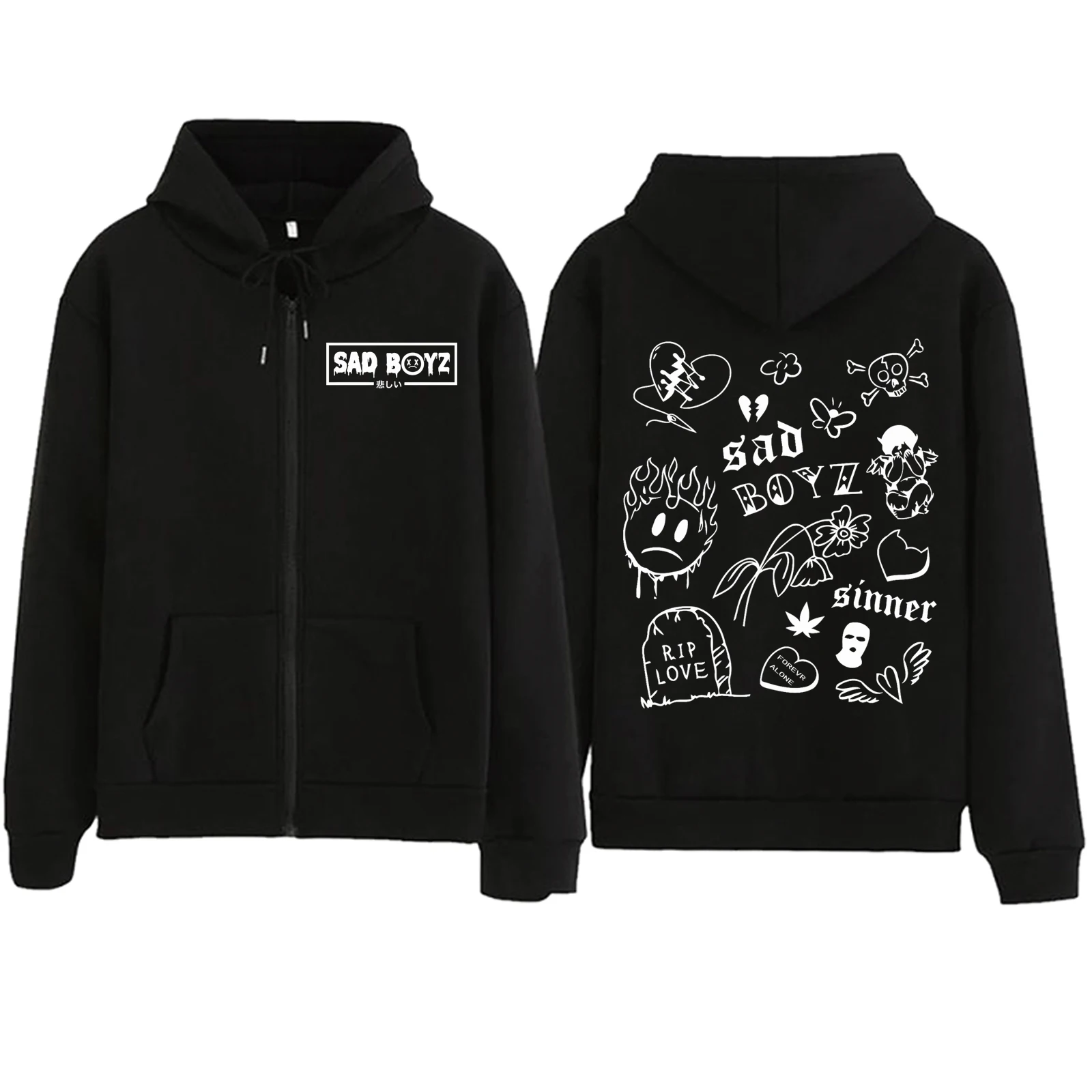 

Junior H Sad Boyz Zipper Hoodie Harajuku Pullover Tops Sweatshirt Streetwear Fans Gift