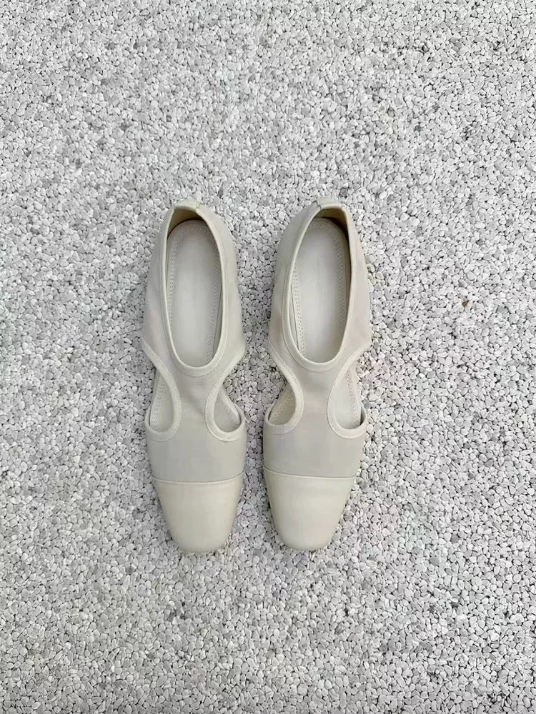 ساحة تو كعب منخفض تقسم شبكة الصنادل بسيطة تنفس الجانب حفرة الشقق الجلود الناعمة مريحة تنوعا أحذية نسائية