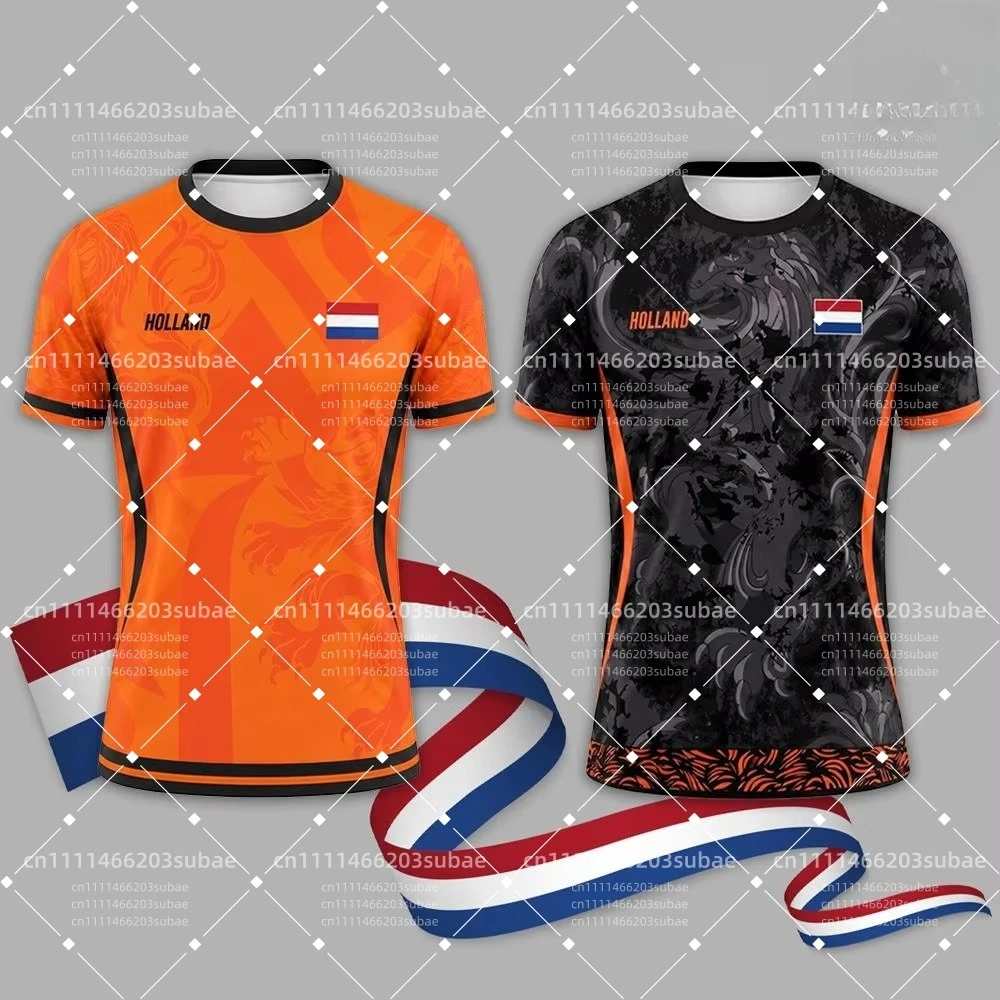 2026 Netherlands Flag Print Football Jersey Outdoor Casual Breathable Short Sleeve Tops Men Gym Sports Training Soccer T-shirt