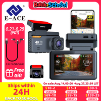 E-ACE Dash Cam 4K 3 Inch Mini Car Dvr Dual Lens With GPS WIFI 24h Parking 1080P Rear View Camera Night Vision Black Box