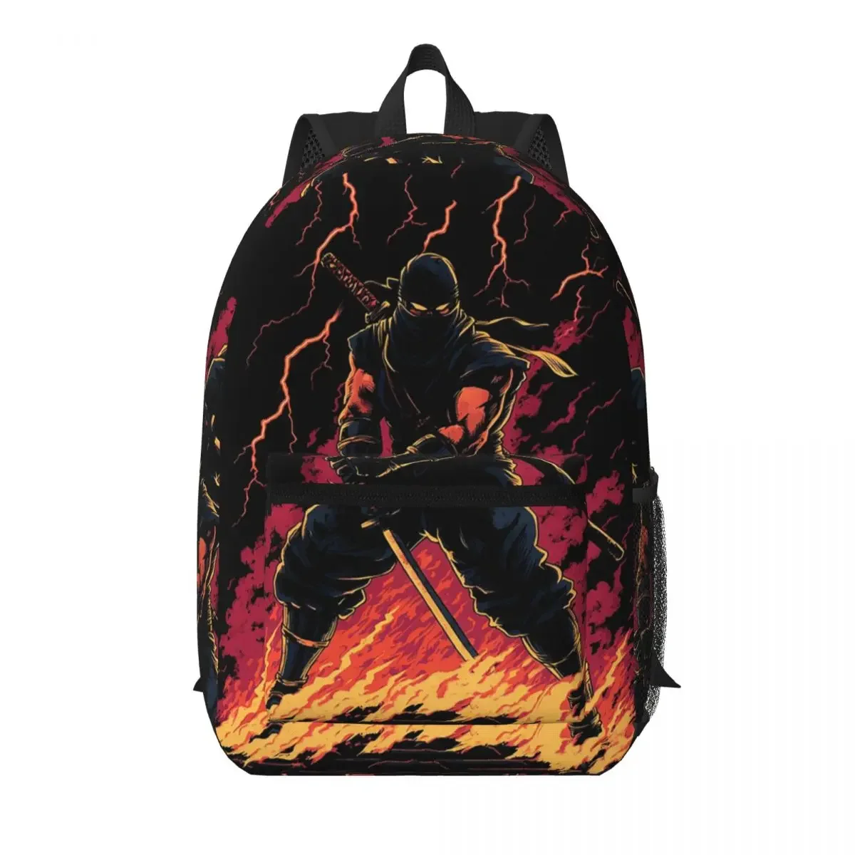 Martial Artist Ninja Ran Out Of The Fire Student Backpack School Bag Hiking Travel Daypack for Boys Girls Bookbag Shoulder Bags