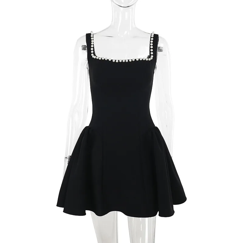 Mini abito nero perlato da donna elegante Abiti corti da ballo per feste da sera di lusso 2025 Trend Summer Abbigliamento femminile Nuovo nel compleanno
