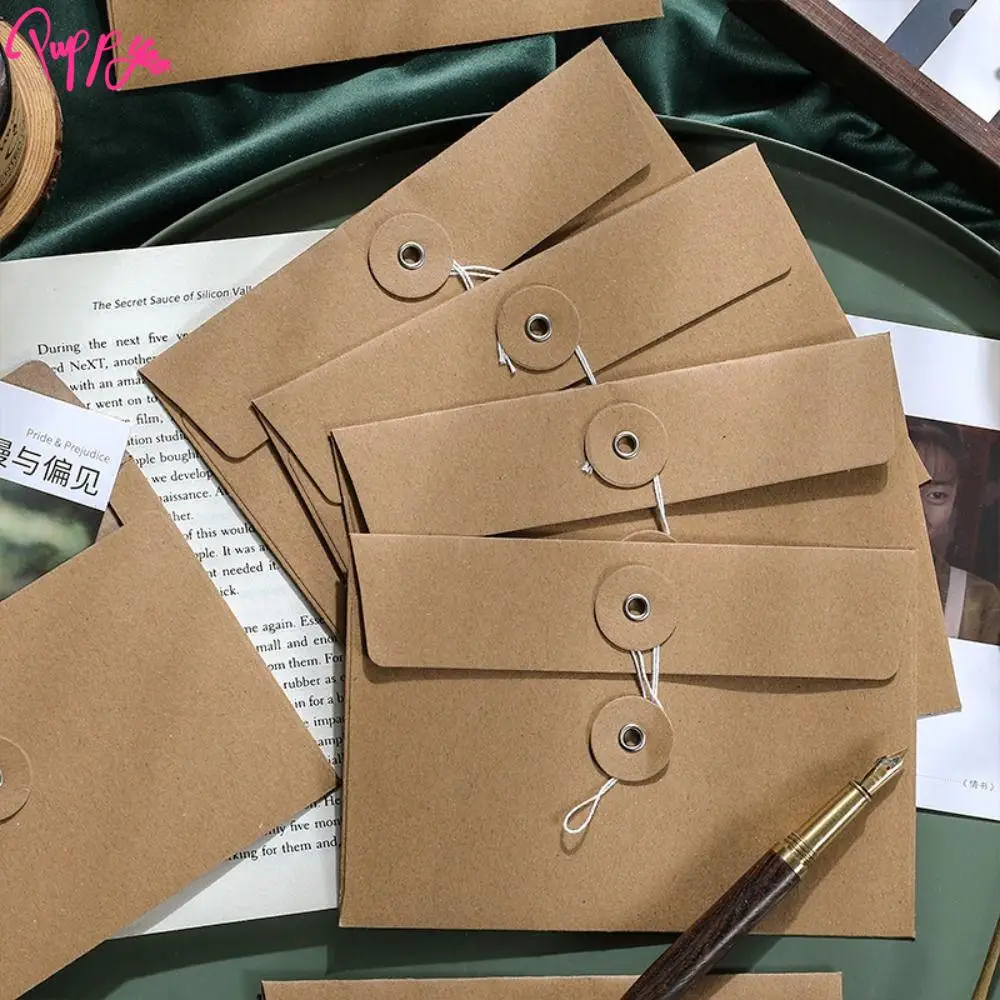 20pcs with String Tie Closure Clasp Kraft Paper Envelopes European Style Retro Vintage Brown Envelopes Invitation Card