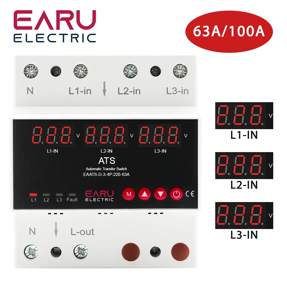 Trójfazowe czteroprzewodowe regulowane zabezpieczenie podnapięciowe ATS 3-drożne przełączanie zasilania 220V Automatyczne urządzenie zabezpieczające