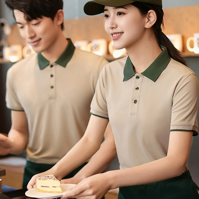 Summer Short Sleeves T Shirt Women Men Polo Shirts Milk Tea Shop Resturant Uniform Hotel Coffee Catering Fast Food Work Clothes