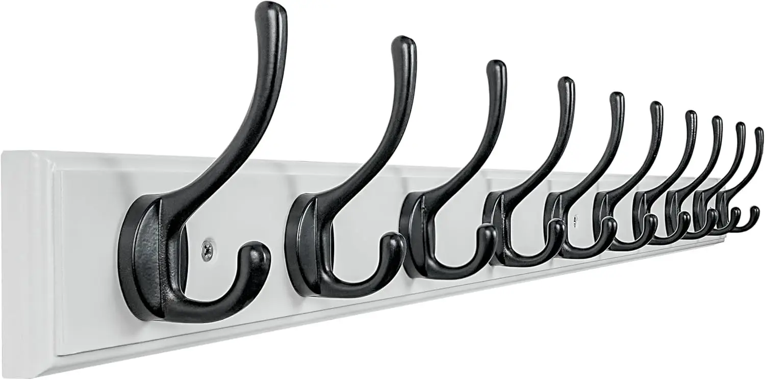 

Настенная вешалка для одежды с 10 крючками, длина 38-1/4 дюйма, белая и черная отделка, для организации пространства в прихожей