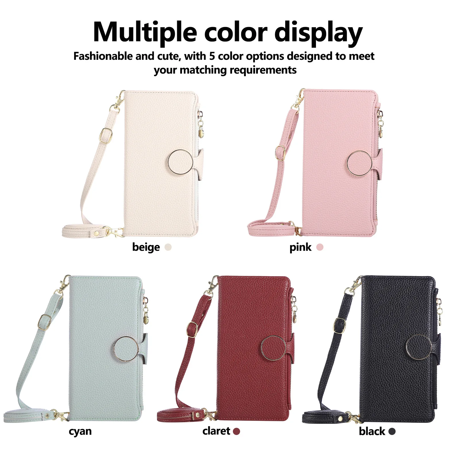 Applicable to Samsung S26 Ultra zipper wallet case. S26 women's solid color round snap cover flip-top artificial leather bag. view 6