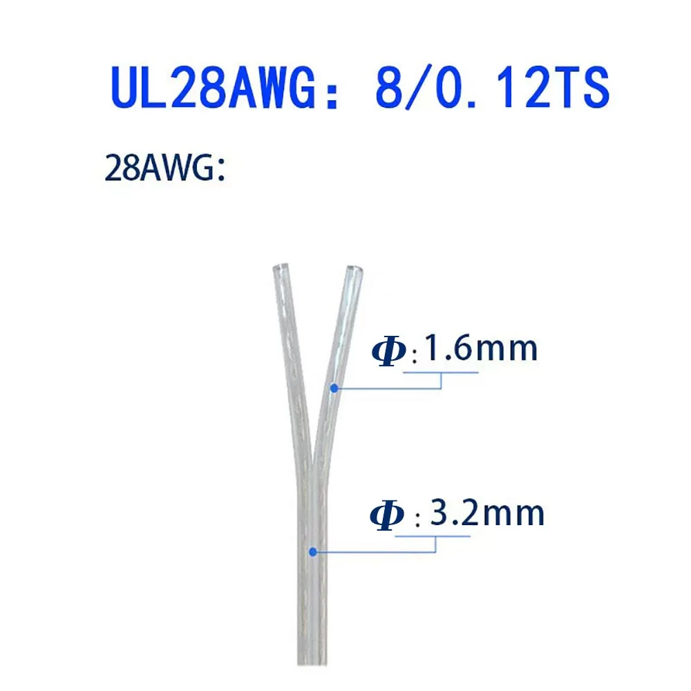 UL2468 26/28AWG 2-Core Copper Wire Transparent Parallel Cable DC Power Supply 12V Suitable for LED Light Strips