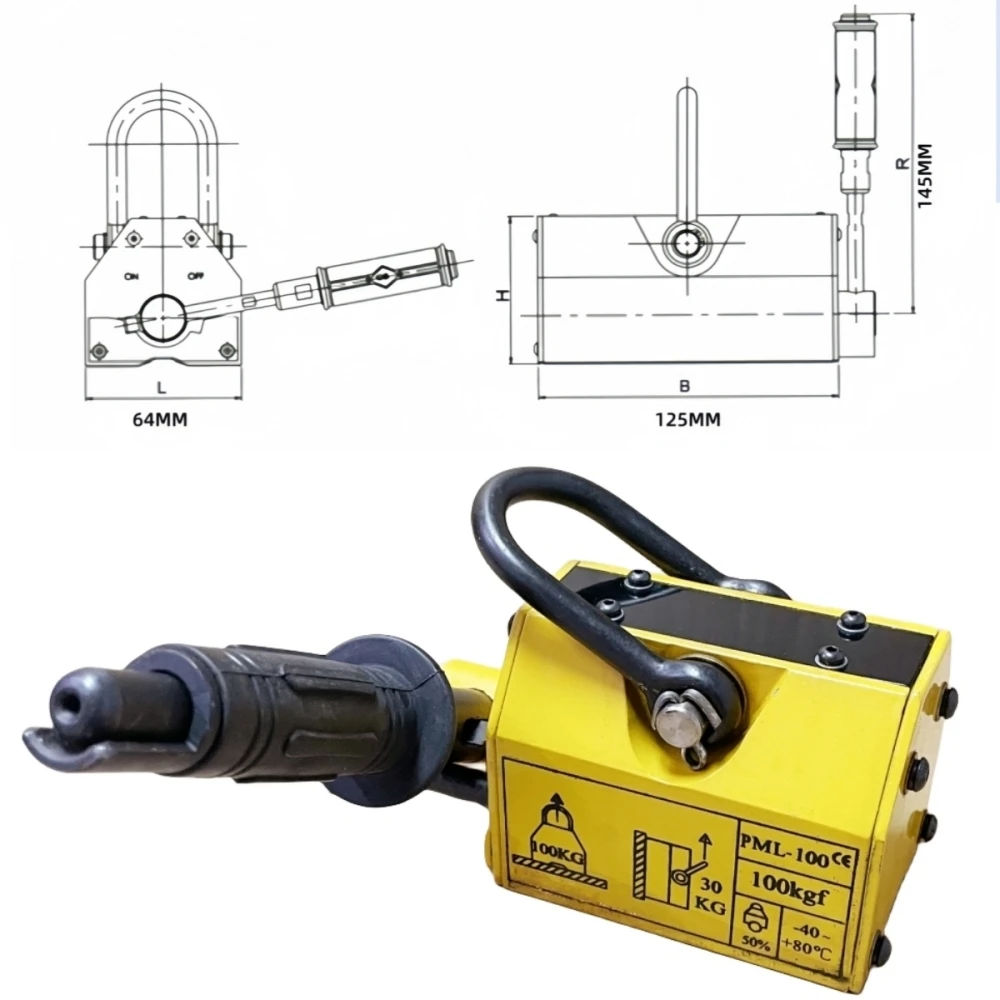 

1PC Magnetic Lifter Rated Lifting Strength 100KG Capacity Permanent Magnet Lifting Tool Steel Lifting Magnets For Industry Use