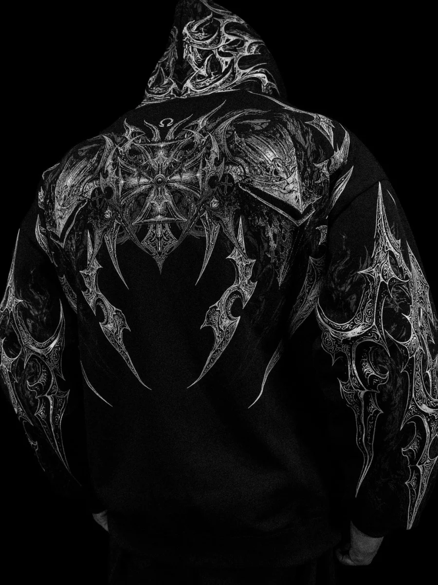 Breathedivinity Neuer Dunkler Stil Übergroßer Kapuzenpullover mit Reißverschluss - Herrenbekleidung