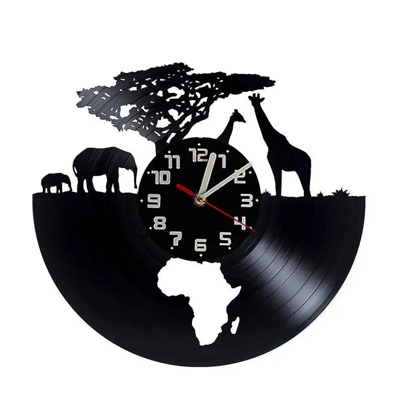 African Wildlife Elephant Wall Clock, Vinyl Record, Creative, Retro, 16 Colors, LED Clocks, Home, Living, Bed, Room Decoration