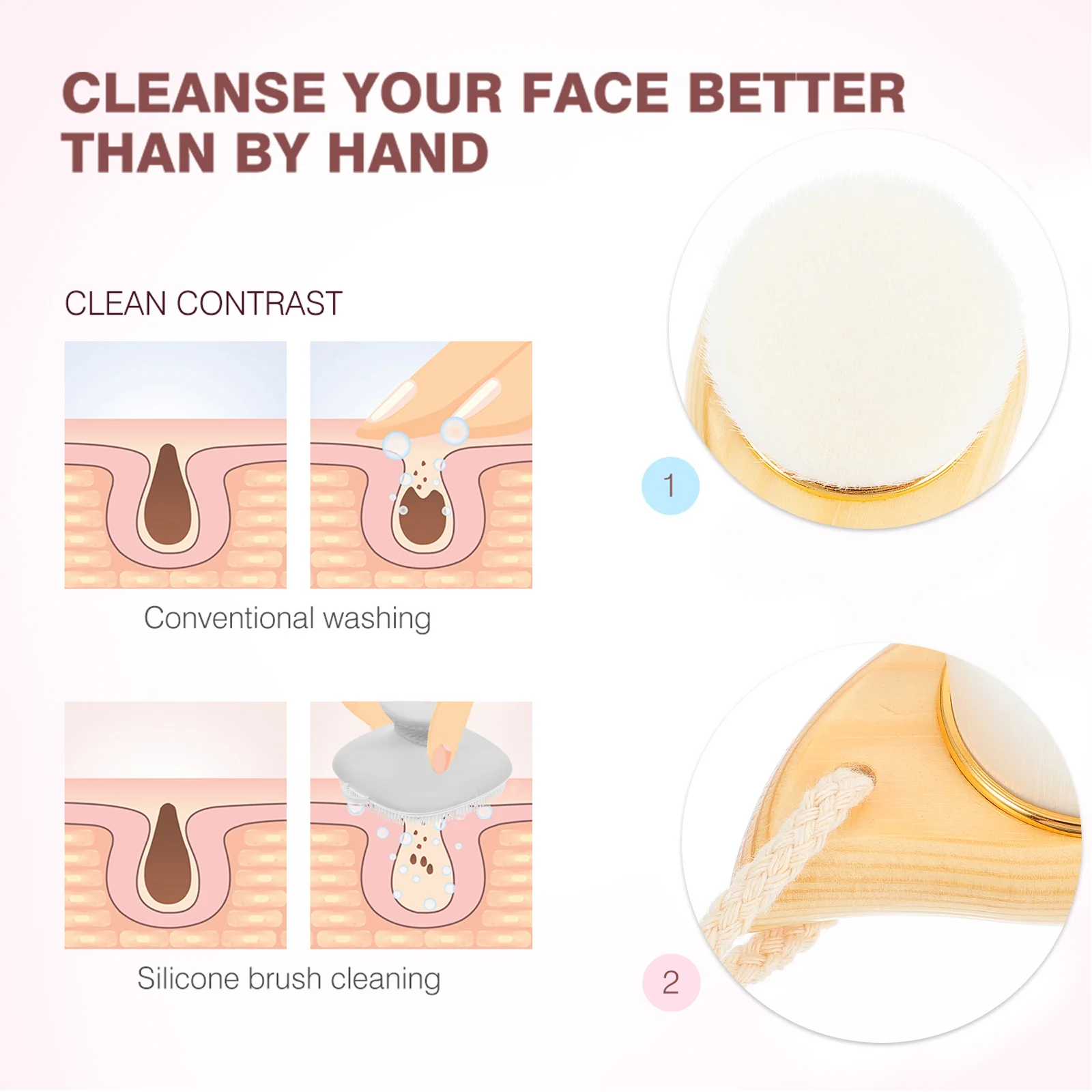 

Face Cleaning Brush Wood Handle Deep Pore Cleansing Tool Facial Brush Makeup Removal Face Massager for Relaxing Scalp
