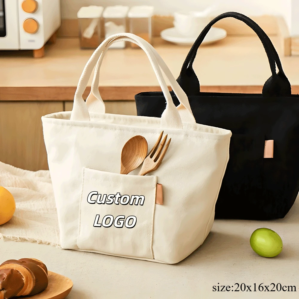 Versatile Canvas Insulated Lunch Bag with Zipper Custom Logo Portable Storage Tote for Travel & Picnics Easy-Clean Organizer