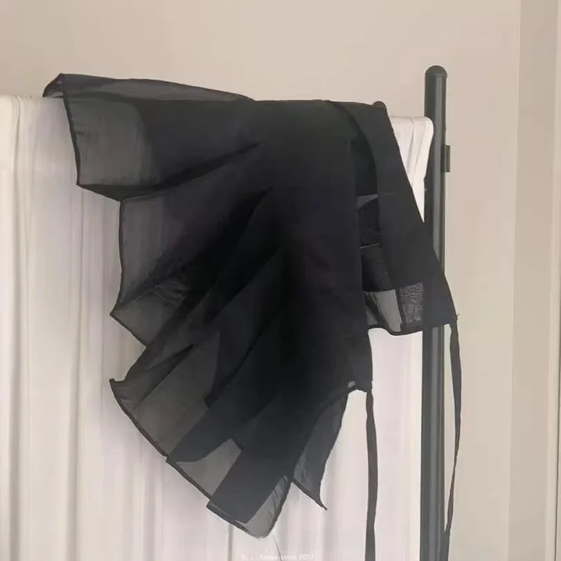 Dongda Gate Side Tie Pleated  Skirt Apron Curtain Women's Standard Fit Commute Style Casual Pleated Skirt