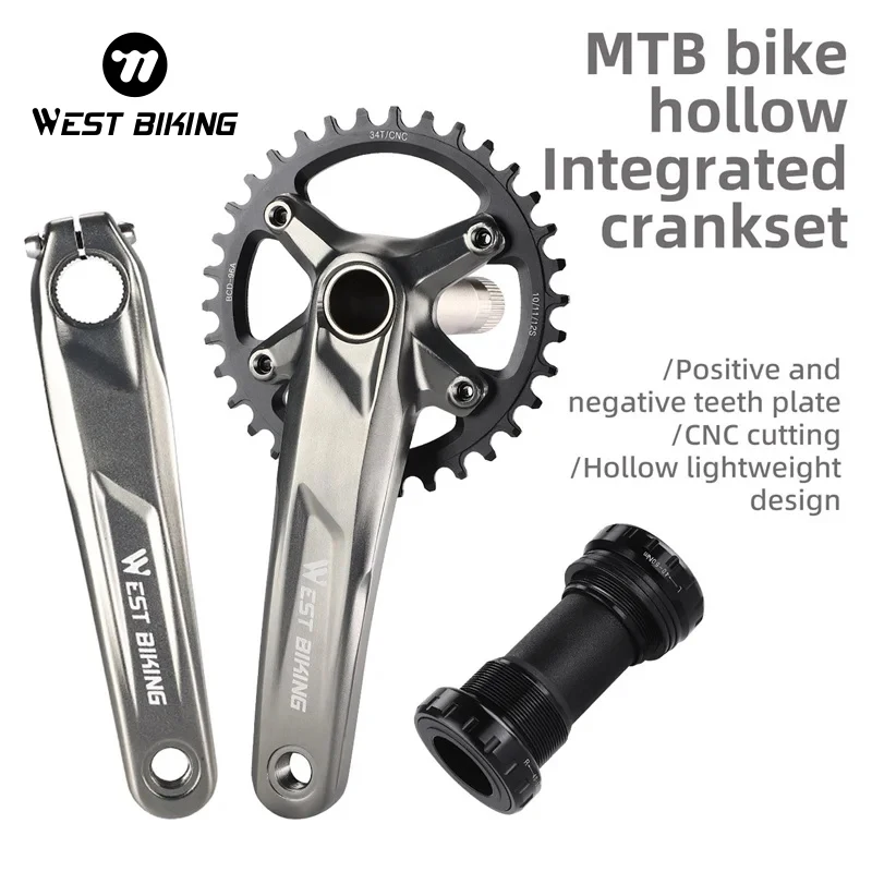 

WEST BIKING Mountain Bike Crank 170mm With Bottom Bracket 96BCD 10/11/12 Speed 34T Bicycle Chainring Aluminum Alloy MTB Crankset