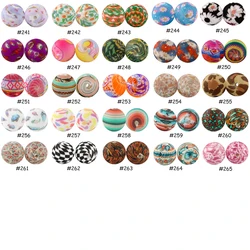 20Pcs15mm New Silicone Printed Beads Round Colorful Ribbed Pattern For Jewelry Making DIY Necklace Bracelet Keychain Accessories