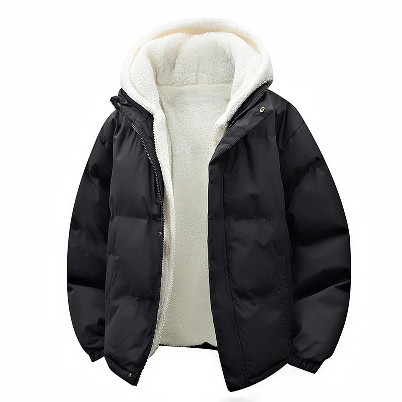 Winter Men's Loose Cotton Jacket Thickened Bread Coat with Lamb Fleece Inner 2026 Casual Warm Outerwear for Unisex