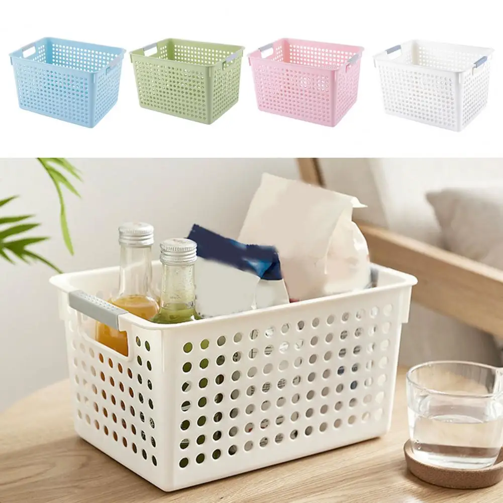 PP Storage Basket Hollow Design Storage Box Sundries Organizer Stackabe Table Stand Book Case For Cosmetics Clothes Toy Food