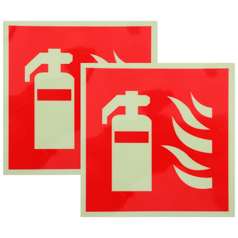 2 Pcs Fire Safety Stickers High Visibility Glow in Dark Material Self Adhesive Design Suitable for Offices