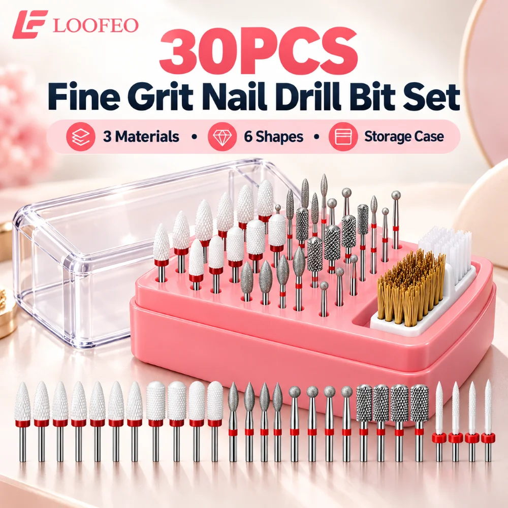 30 Pcs Electric Manicure Tool Kit 2.35 mm Shank White Ceramic Diamond Stainless Steel Bits For Acrylic Gel Removal Cuticle Care