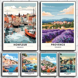 Retro France Tourist City Travel Paris Provence Cassis Landscape Poster Nordic Wall Art Pictures Canvas Painting Home Decor