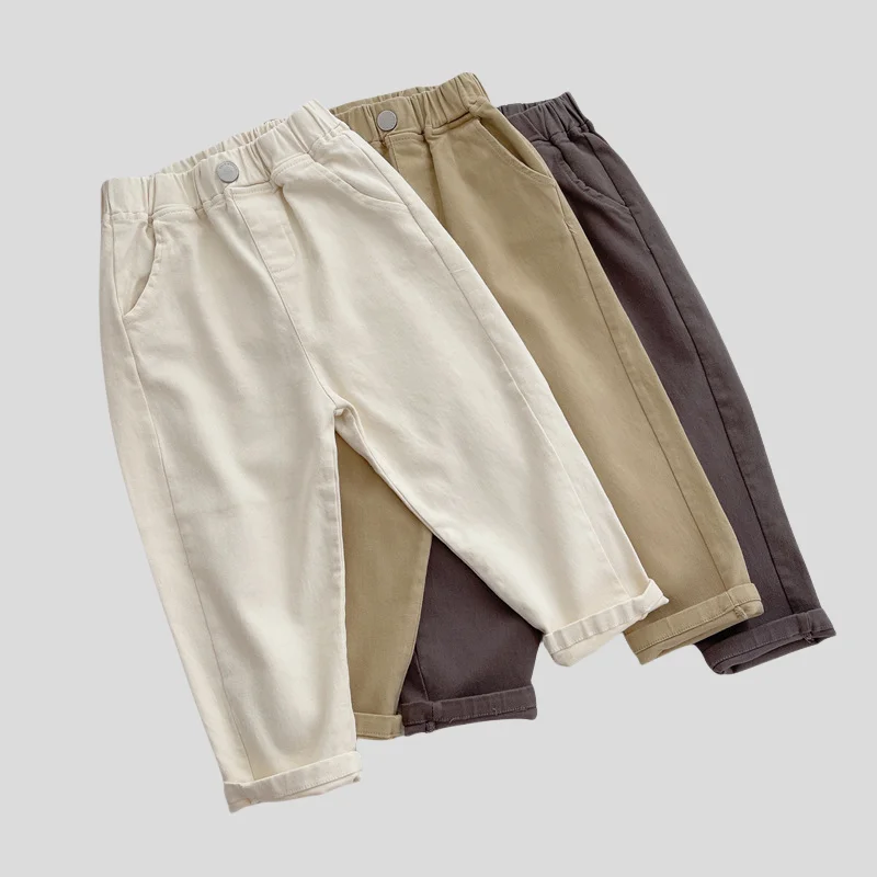 2026 Autumn New Kids Harem Pants Elastic Waist Solid Color Loose Fit Toddler Trousers for2-7Y  Boys Girls