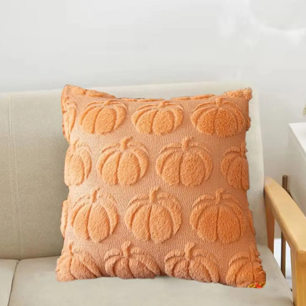 Home Decor Accent Piece 3d Pumpkin Pattern Halloween Pillowcase Set for Farmhouse Style Decor Faux Fur Texture for Seasonal