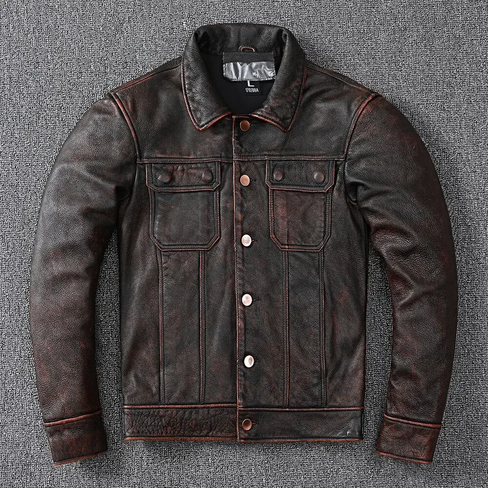 Leather Jacket Coat Men's Stone Mill Old Style Clothes