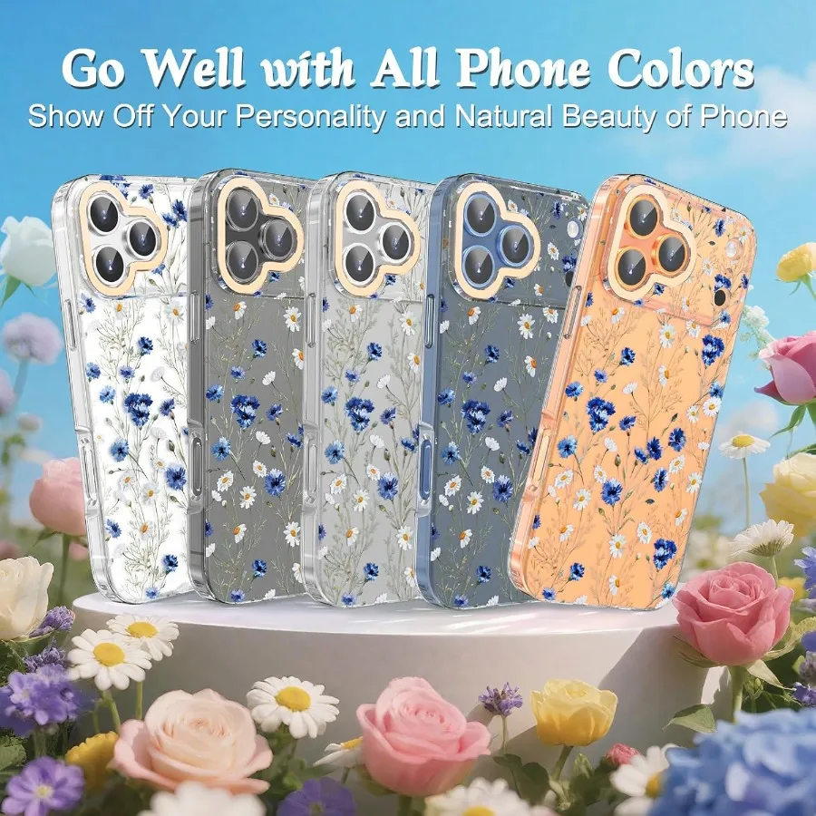 متوافق مع حافظة iPhone 17 Pro Flowers مقاس 6.3 بوصة، تصميم بناتي شفاف لطيف وجميل للنساء والفتيات الأنيقات #5