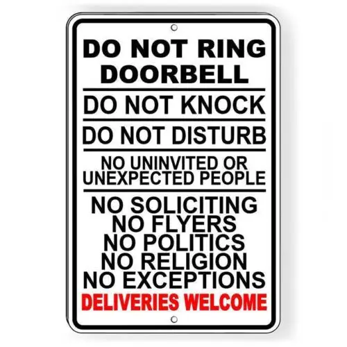 Do Not Ring Doorbell Knock Disturb Deliveries Welcome Sign Metal SI187