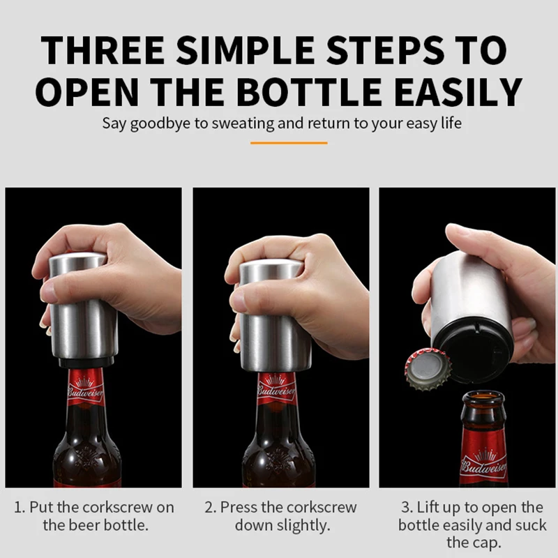 فتاحة زجاجات البيرة الأوتوماتيكية ، فتاحة البيرة المغناطيسية اكسسوارات المطبخ ، فتاحة الفولاذ المقاوم للصدأ غطاء الصودا البيرة فتاحة بار أداة المطبخ