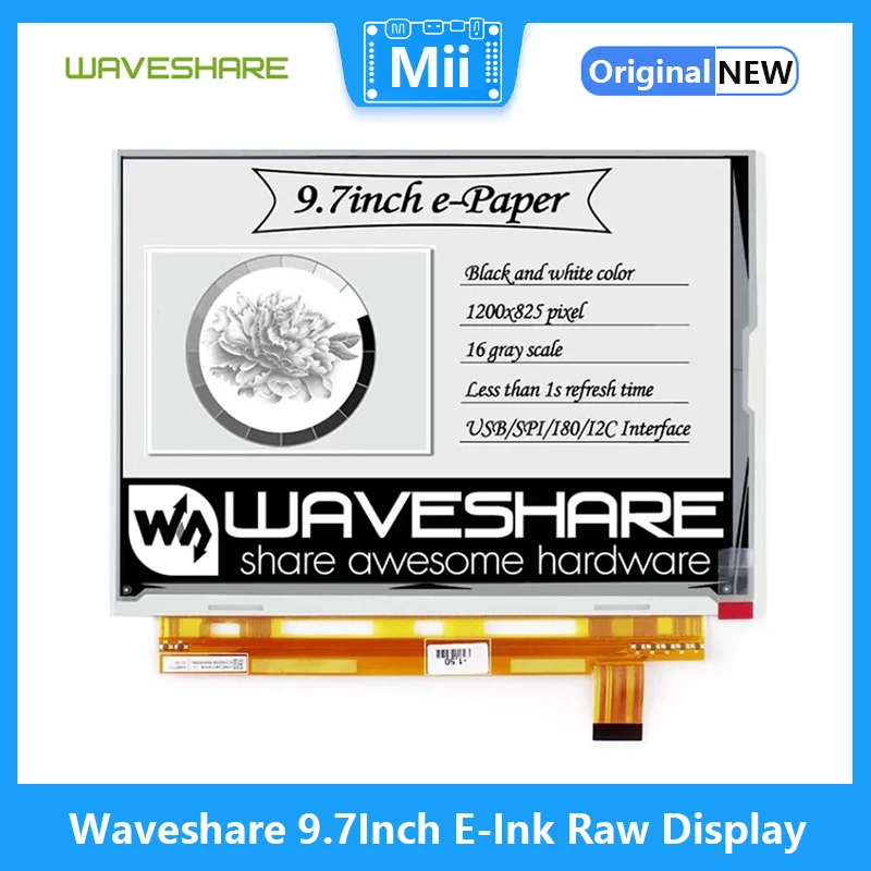 

Waveshare 9,7 дюймовый E-Ink Raw дисплей с параллельным портом для Raspberry Pi 2B/3B/3B +/Zero W разрешение 1200x825