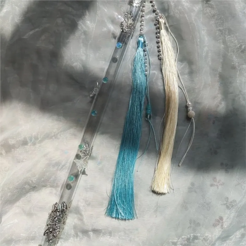 Fashion Vintage Style Original Transparent Butterfly Handheld Flute Tassel Versatile Hanfu Accessory Shoot Must-Have