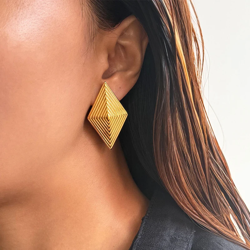 PRISCA | Women Modern Earrings Stainless Steel Diamond Shape Luxury Party Chic Jewelry 18k Gold Trendy Gifts
