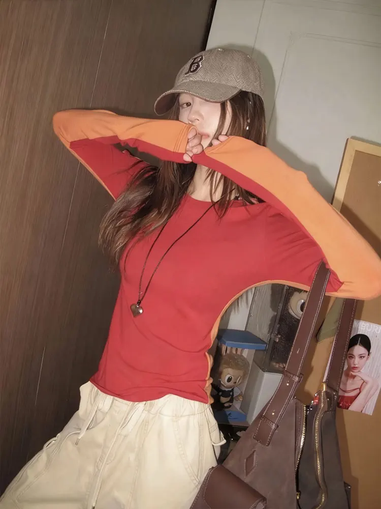 

Slim Fit Long Sve T-irt Women's Autumn Winter Base Layer irt Single Wear Hot Girl Sle Color Blo Creative Pattern