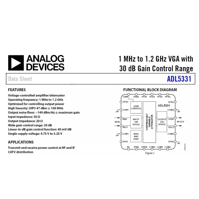 ADL5331 وحدة مكبر للصوت المتغير 1M-1.2GHZ مضخم الترددات اللاسلكية (RF) VCA
